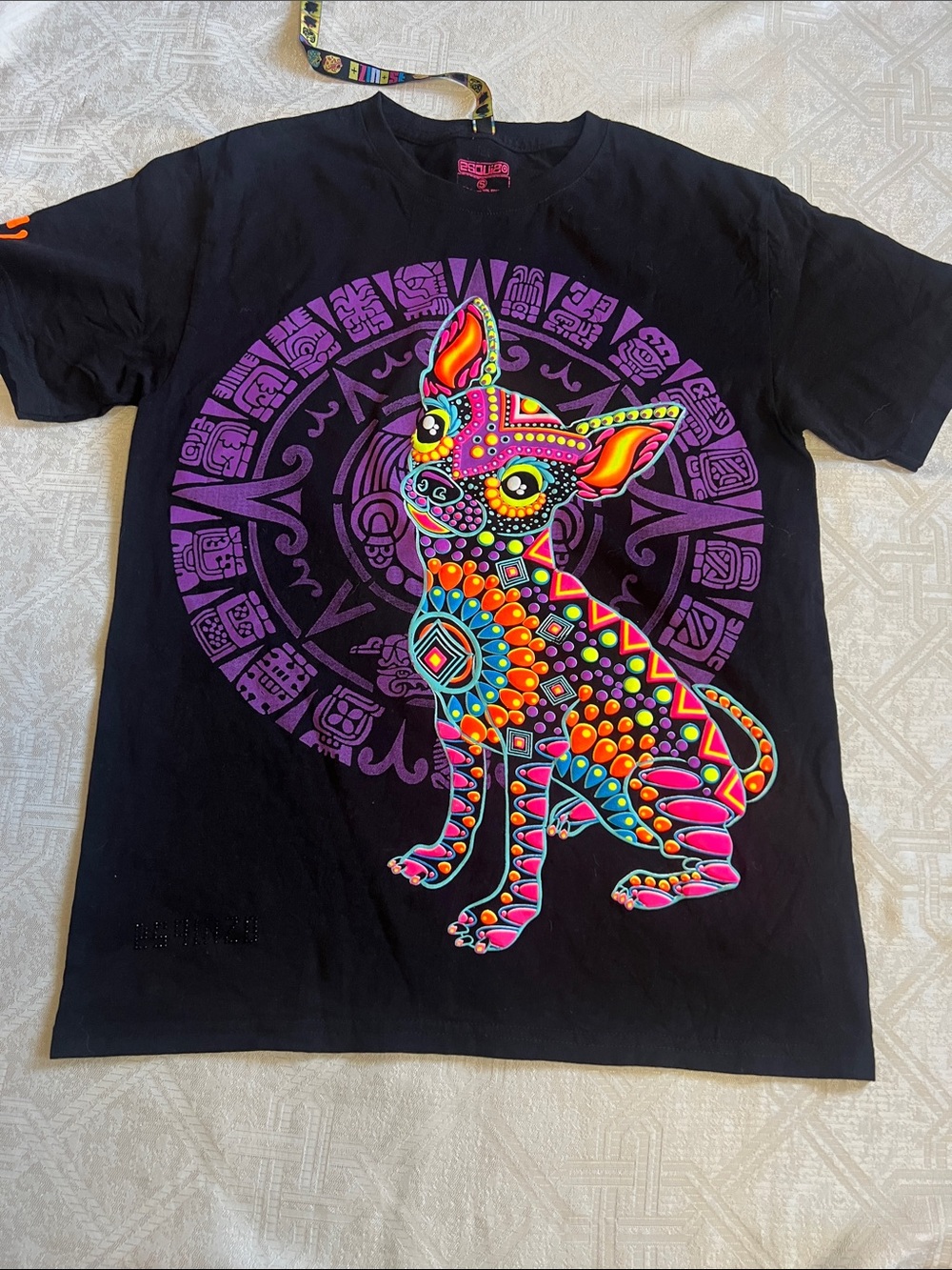 Black Short-Sleeve Tee with Colorful Neon Dog Graphic